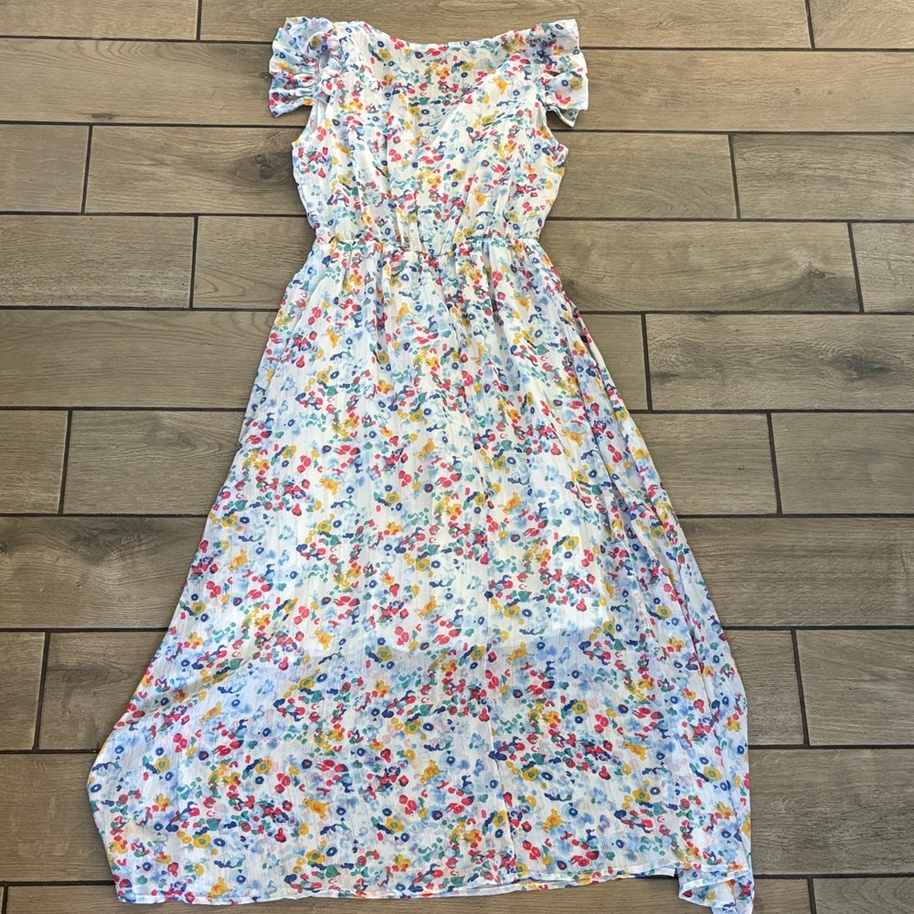 Version Feminin Floral Smocked Midi Dress Flutter Sleeve Ditsy Print Size S - Picture 10 of 11
